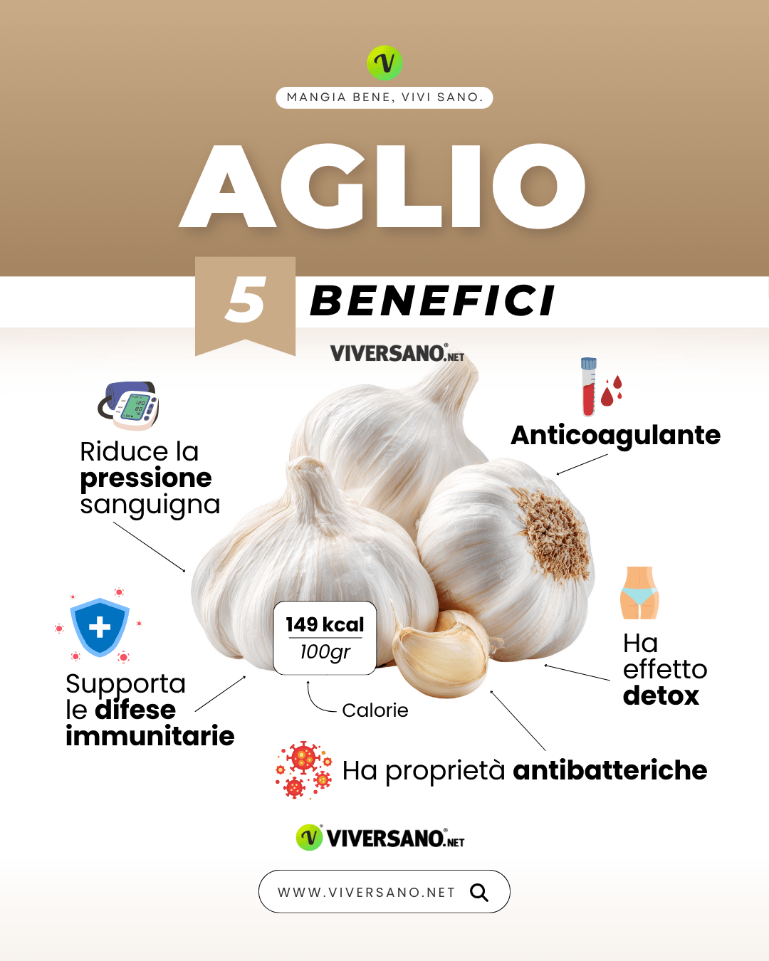 Infografica su 5 benefici dell aglio