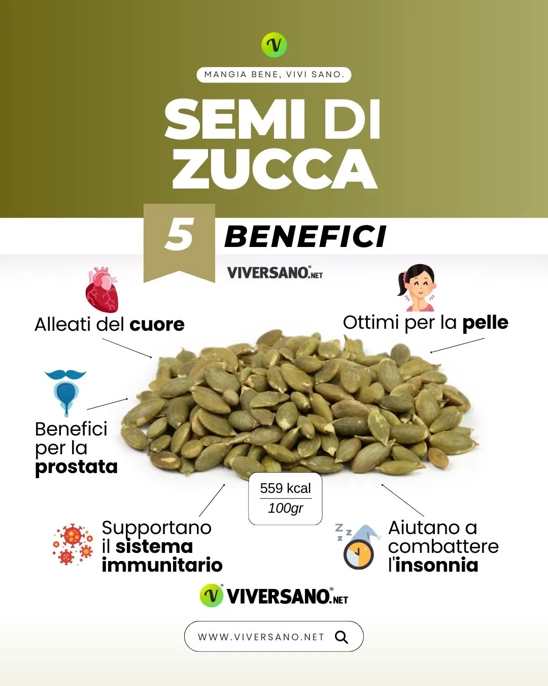 Infografica sui benefici dei semi di zucca