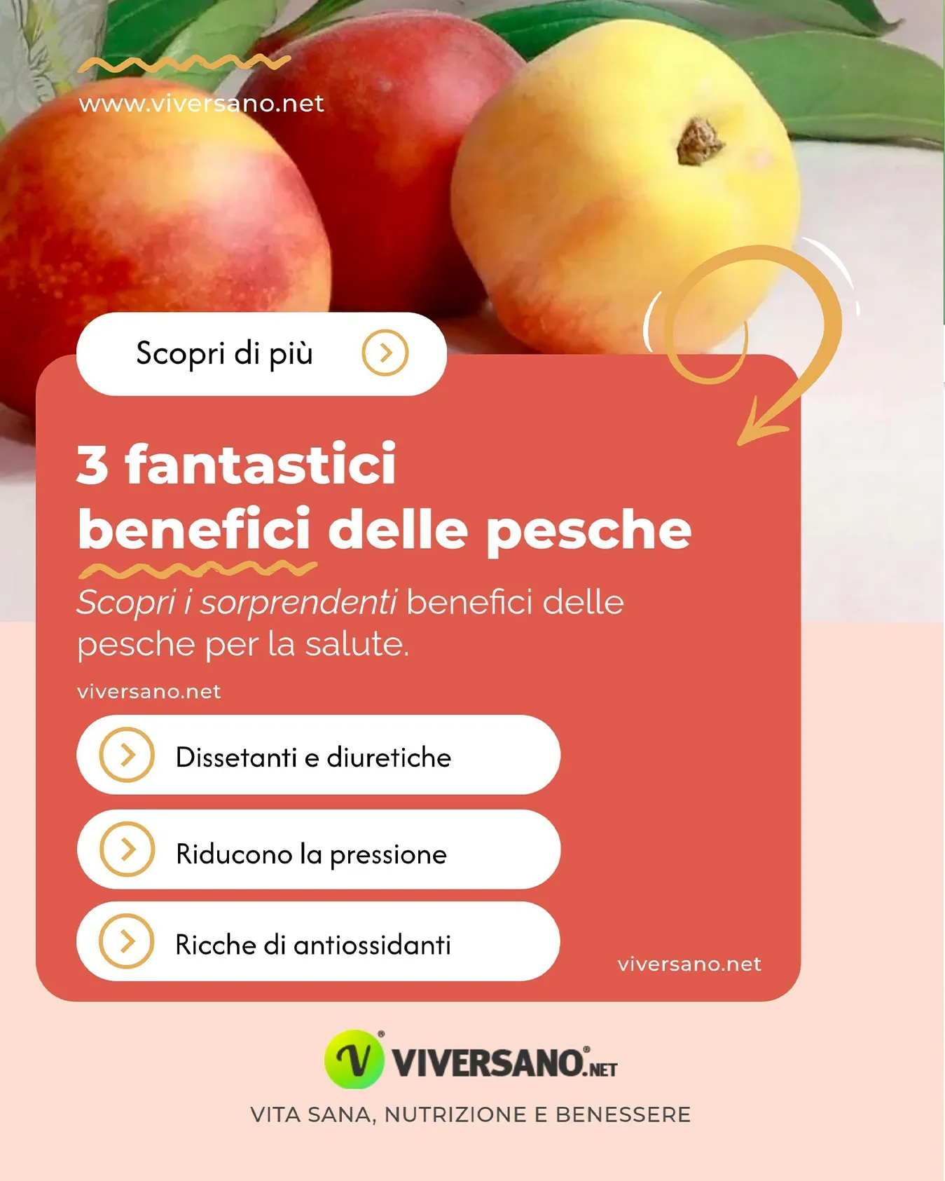 Infografica su 3 benefici delle pesche