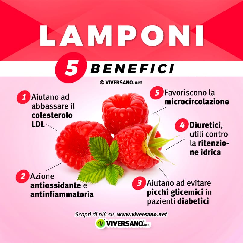 Infografica su 5 benefici del lamponi