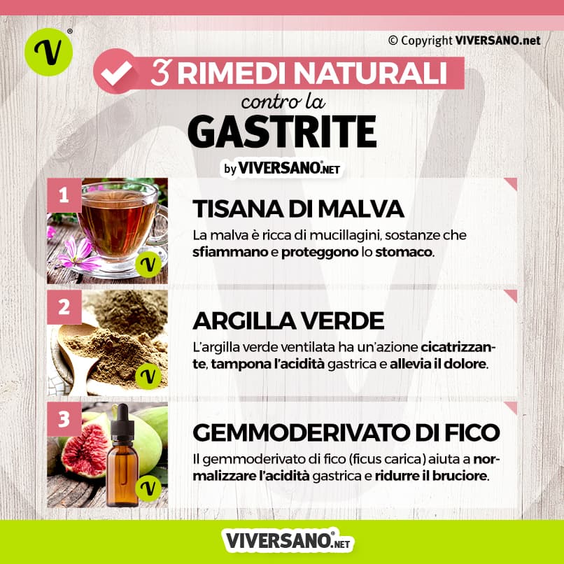 Infografica su tre rimedi naturali contro la gastrite