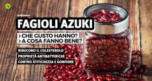 Fagioli azuki rossi sfusi e in un vasetto di vetro